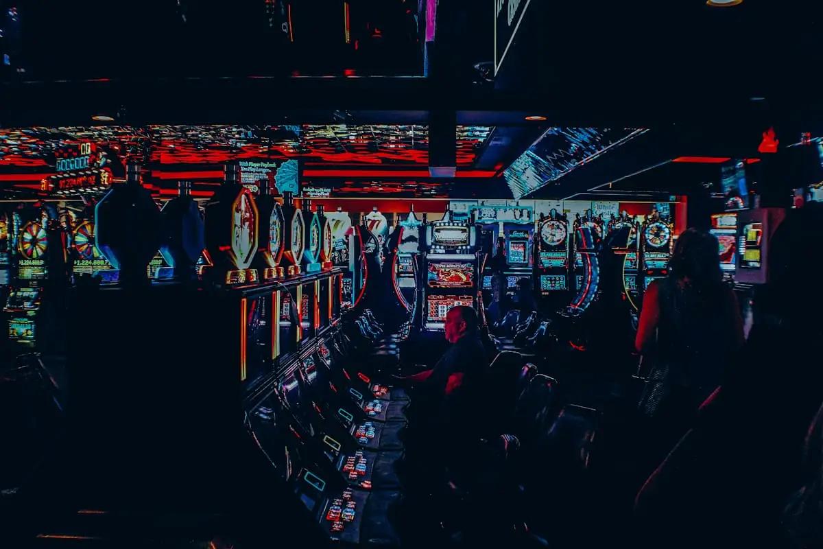 Casino gaming floor at night