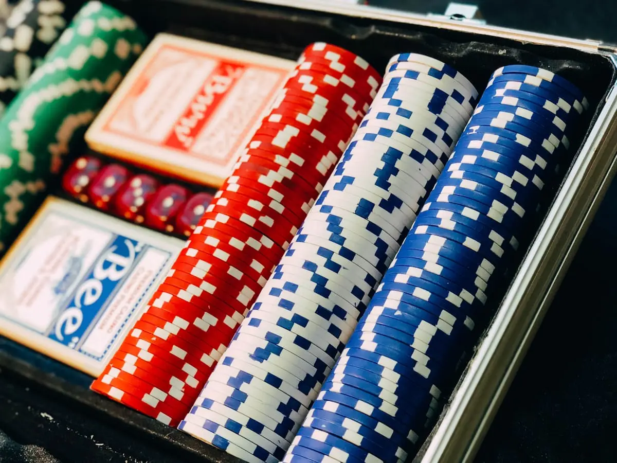 Casino chips arranged for table play