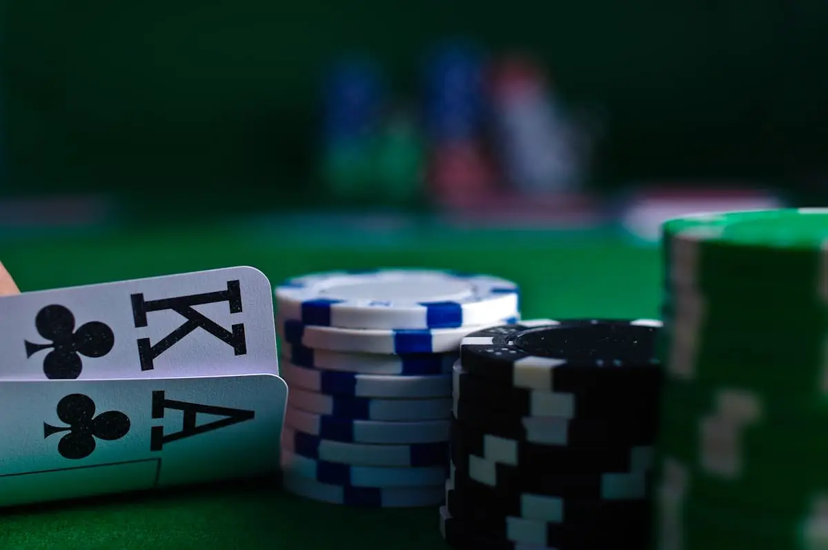 Card table with stacks of gaming chips